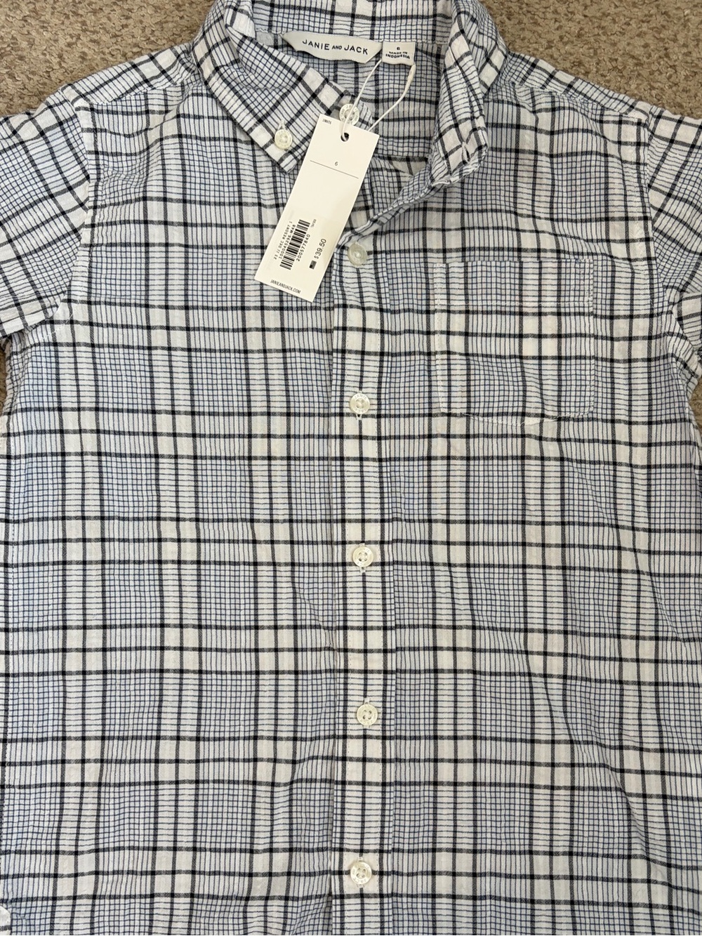 NWT Janie & Jack navy plaid shirt, 6